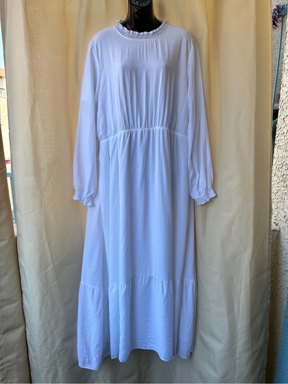 Knight & Wells White Long Sleeve Temple Maxi Dress with Pockets